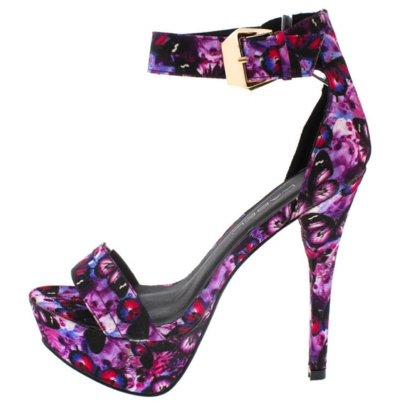 purple butterfly platform heels